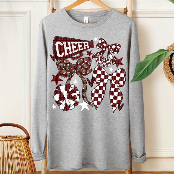 CHEER FOOTBALL BOWS MAROON WHITE