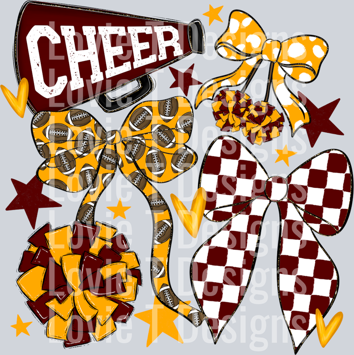 Cheer Football Bows Maroon YELLOW GOLD