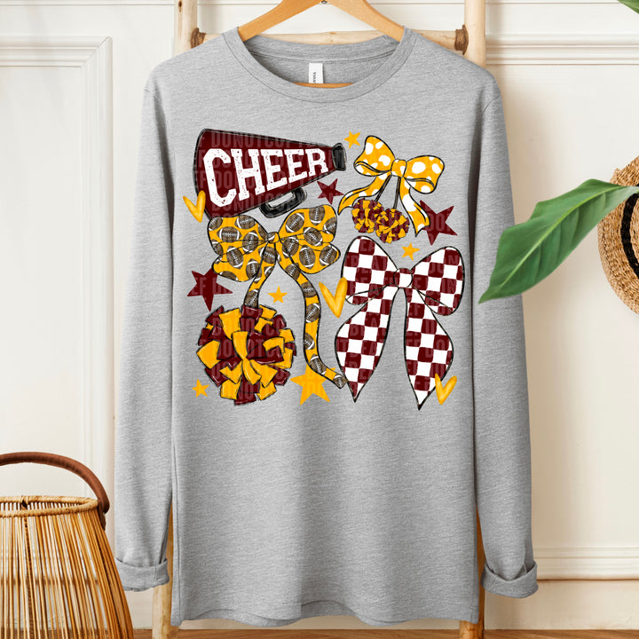 CHEER FOOTBALL BOWS MAROON YELLOW GOLD
