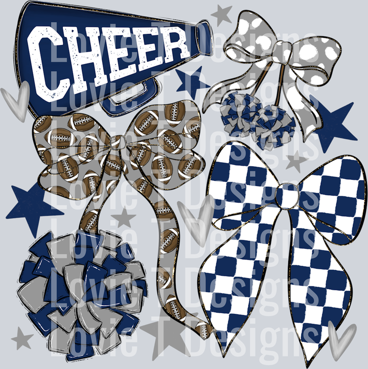 Cheer Football Bows NAVY Grey