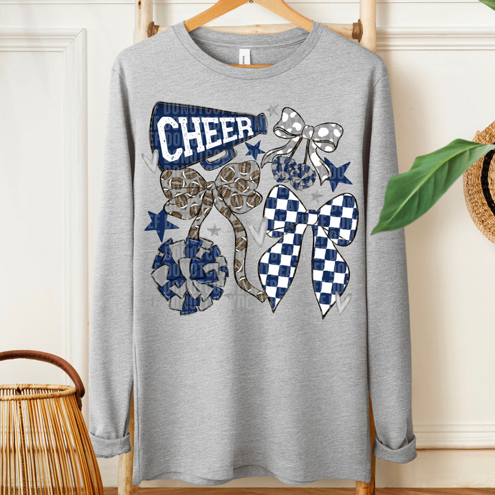 CHEER FOOTBALL BOWS NAVY GREY