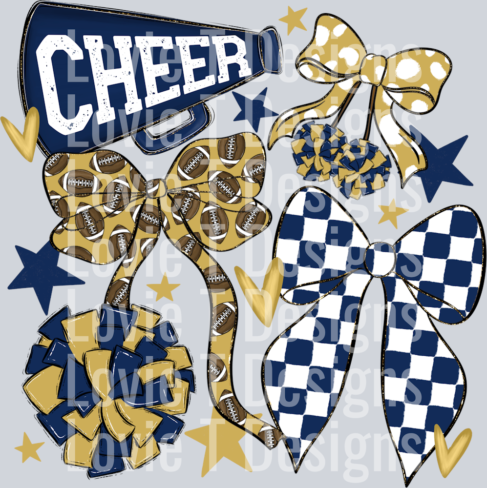 Cheer Football Bows NAVY VEGAS GOLD