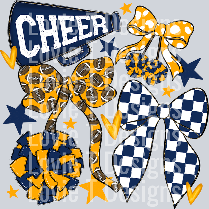 Cheer Football Bows NAVY YELLOW GOLD