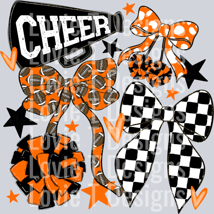 Cheer Football Bows Orange BLACK