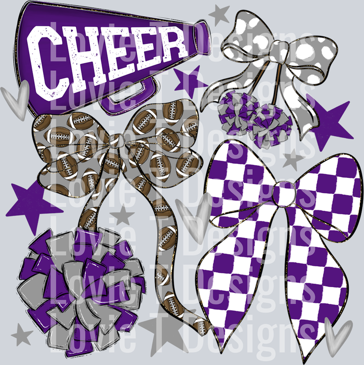 Cheer Football Bows Purple Grey