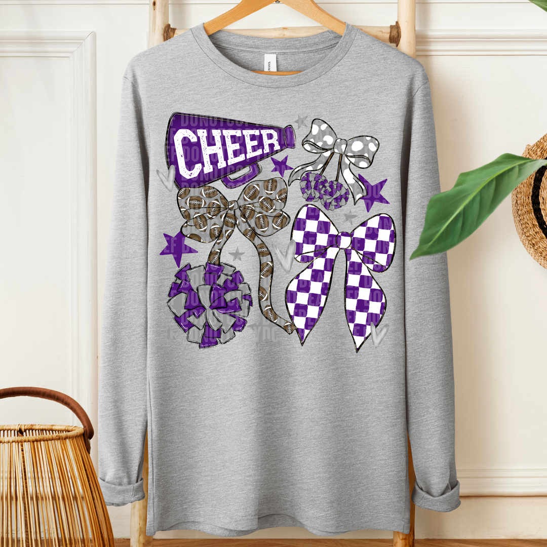 CHEER FOOTBALL BOWS PURPLE GREY