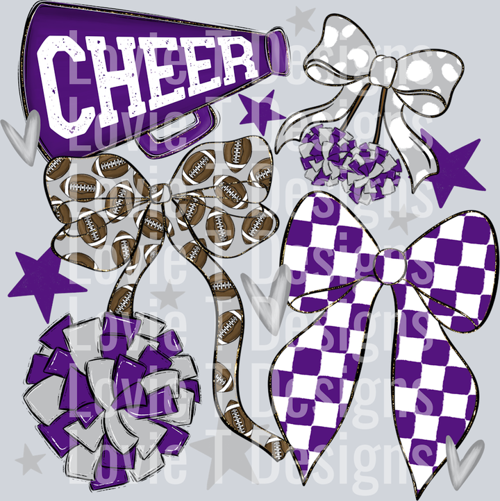 Cheer Football Bows Purple Silver