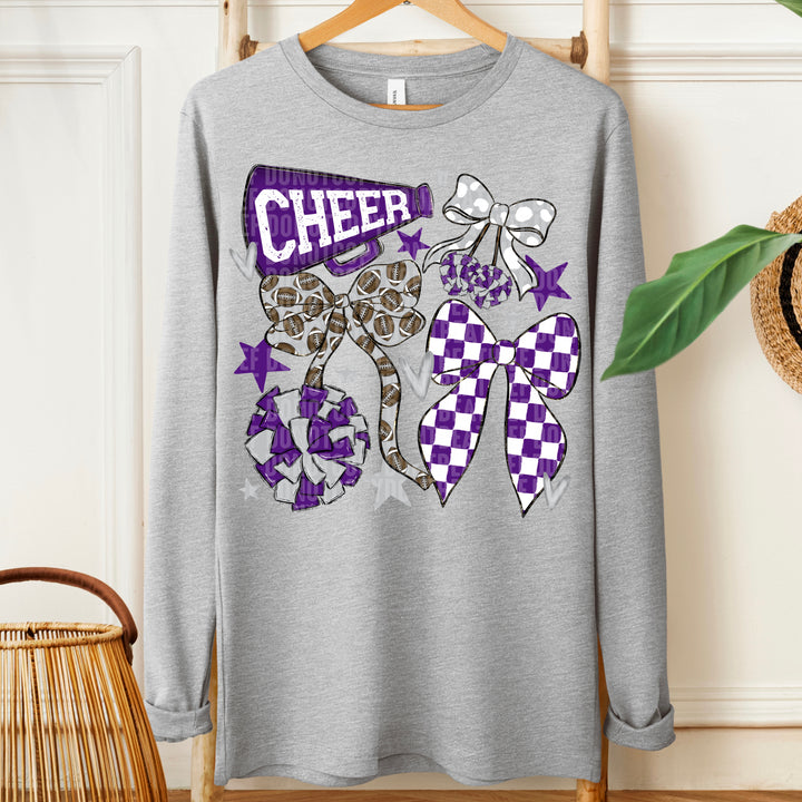 CHEER FOOTBALL BOWS PURPLE SILVER