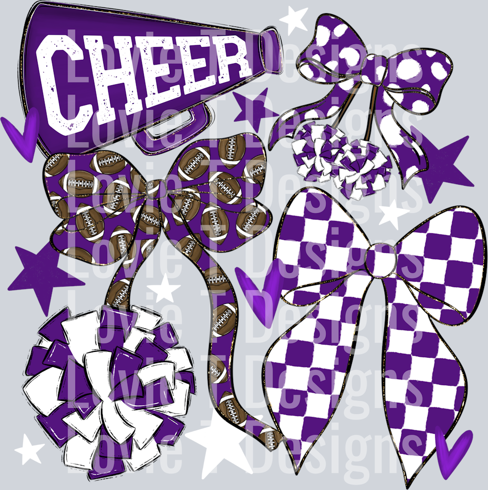 Cheer Football Bows Purple White