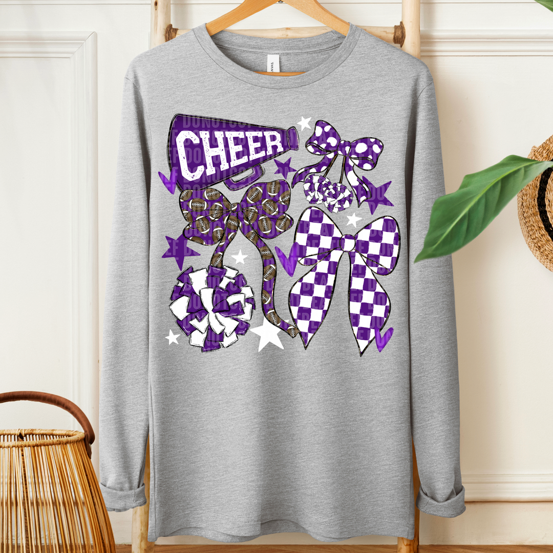 CHEER FOOTBALL BOWS PURPLE WHITE