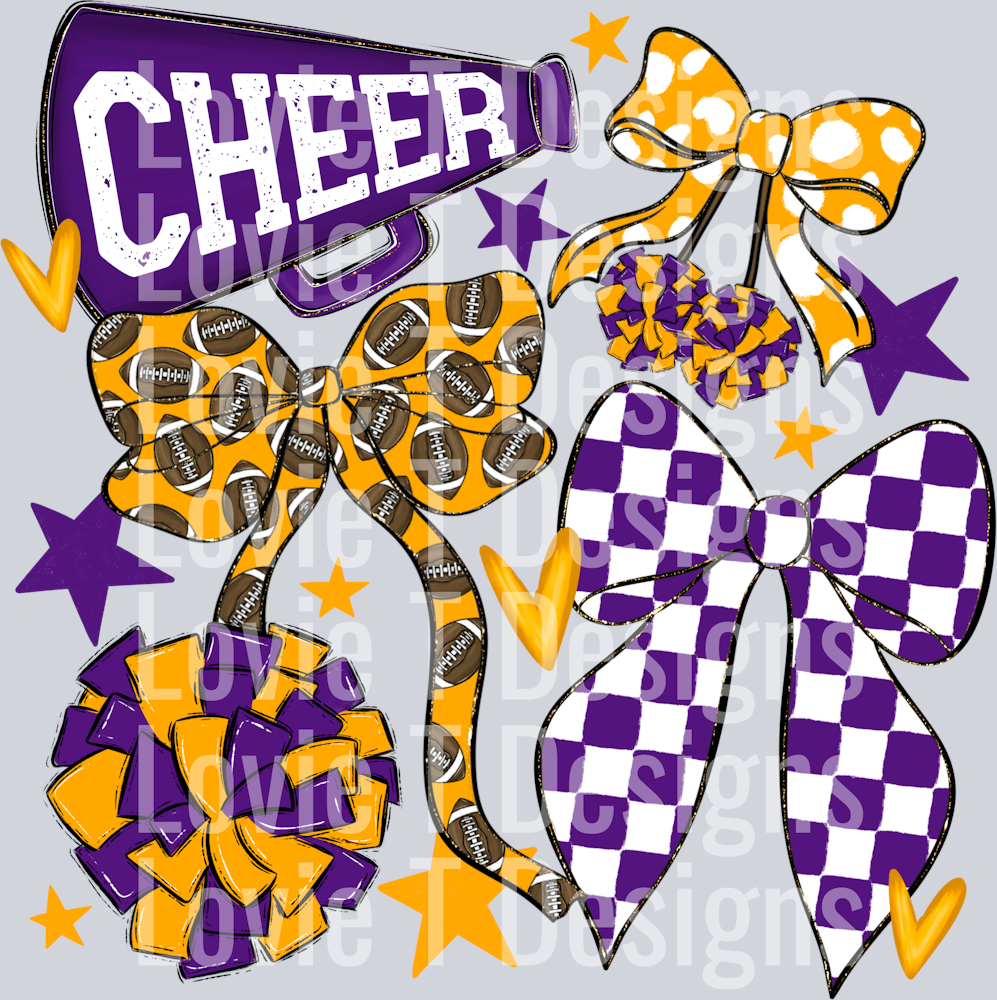 Cheer Football Bows Purple YELLOW GOLD