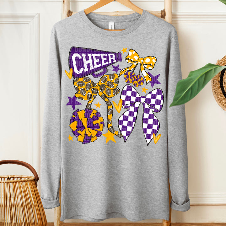 CHEER FOOTBALL BOWS PURPLE YELLOW GOLD