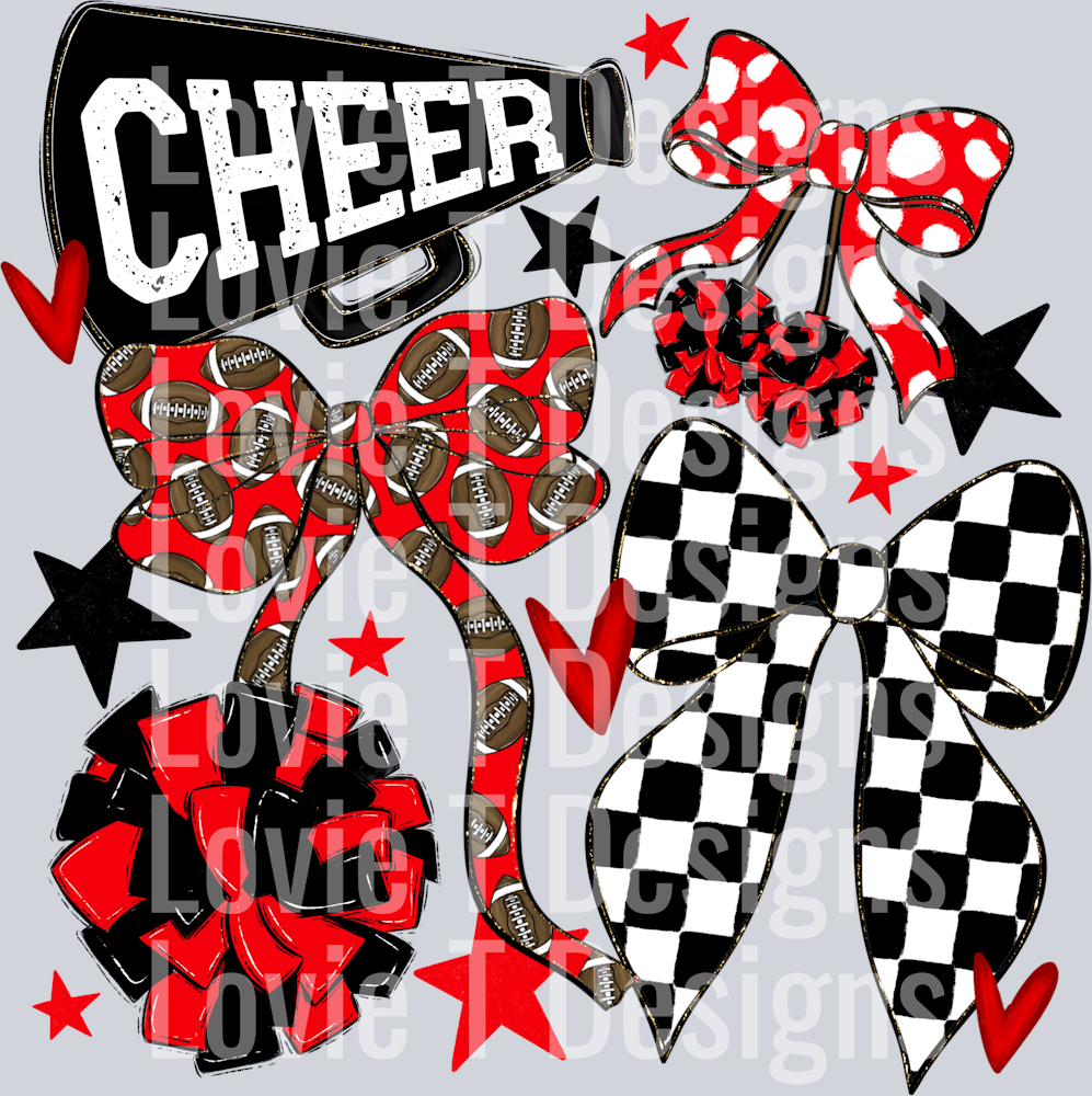Cheer Football Bows Red BLACK