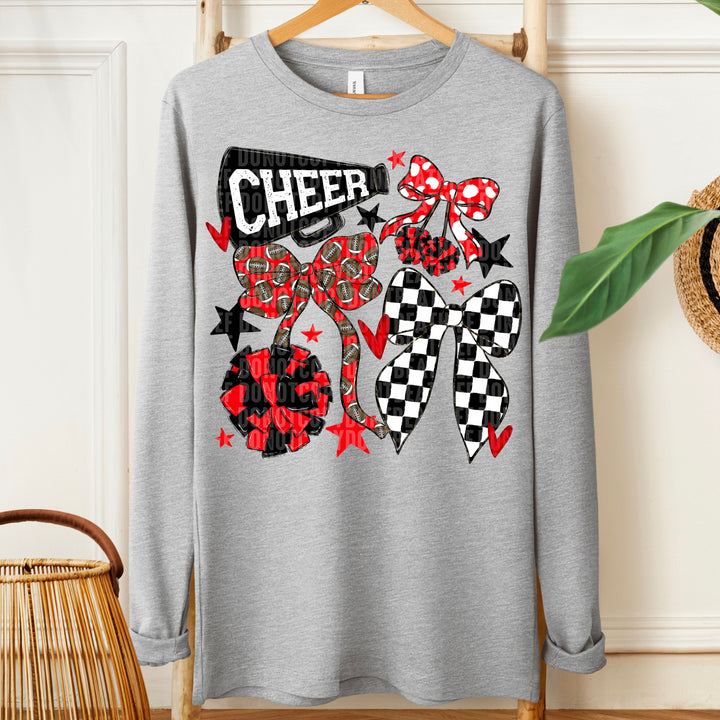CHEER FOOTBALL BOWS RED BLACK