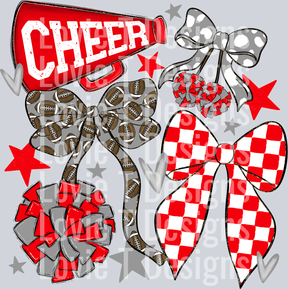 Cheer Football Bows Red Grey
