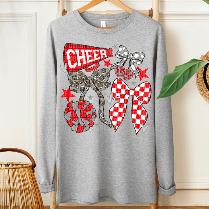 CHEER FOOTBALL BOWS RED GREY