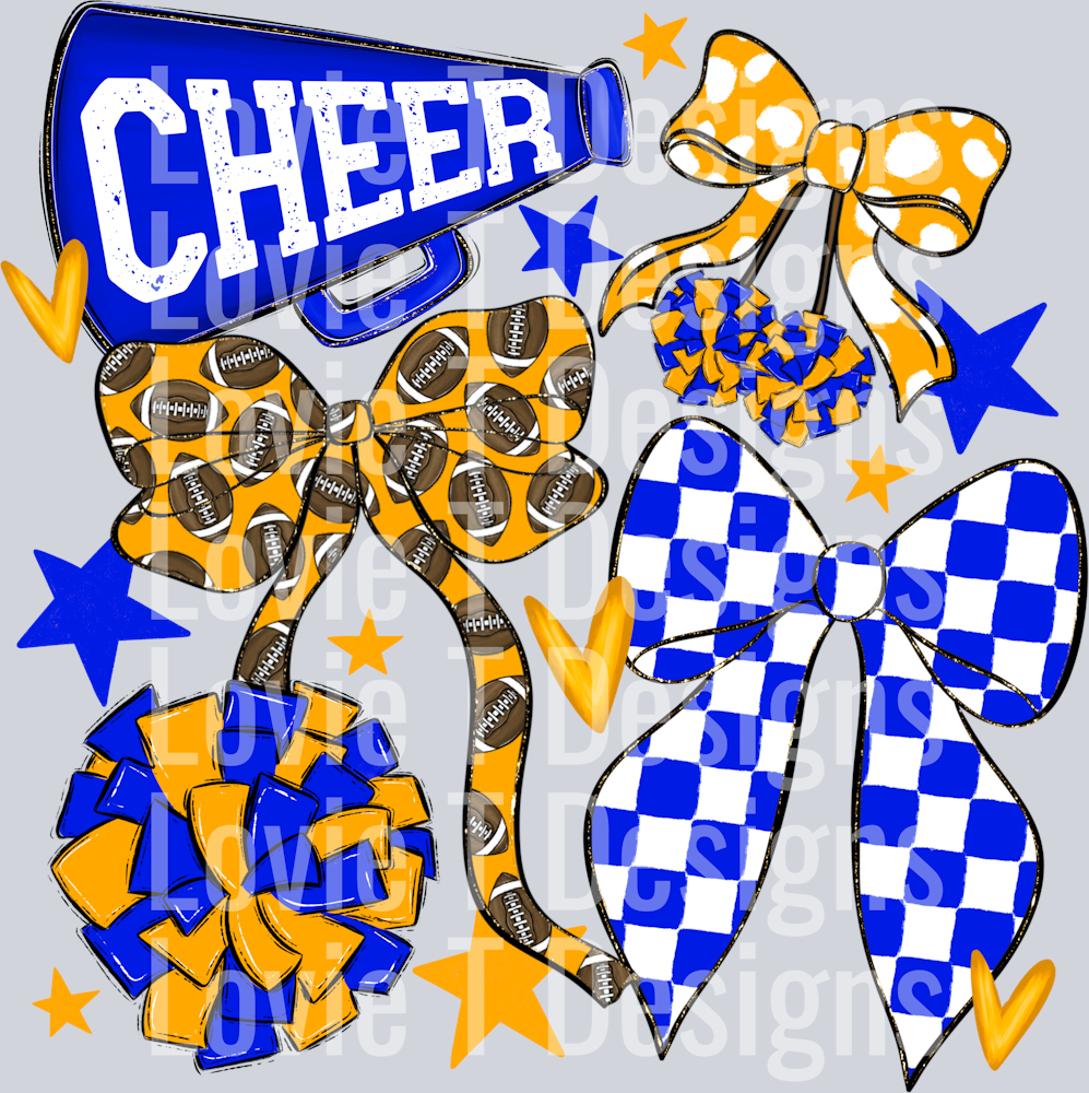 Cheer Football Bows ROYAL YELLOW GOLD