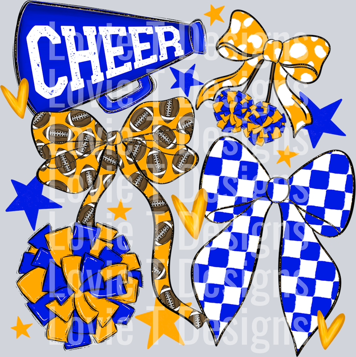 Cheer Football Bows ROYAL YELLOW GOLD
