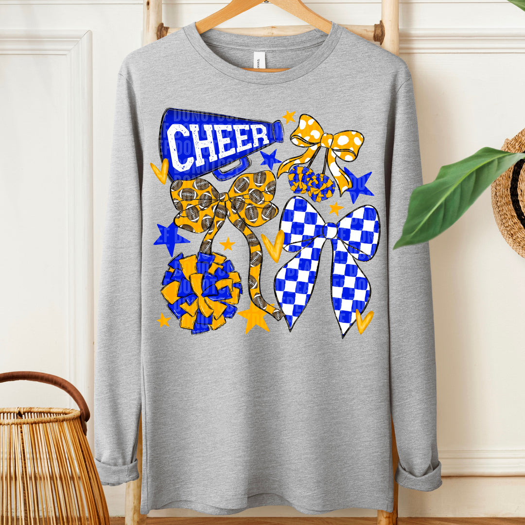 CHEER FOOTBALL BOWS ROYAL YELLOW GOLD