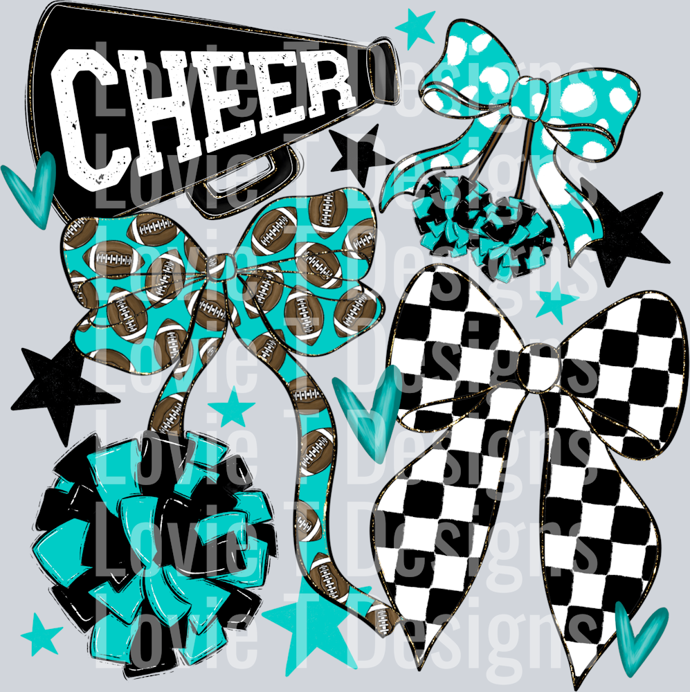 Cheer Football Bows Teal BLACK