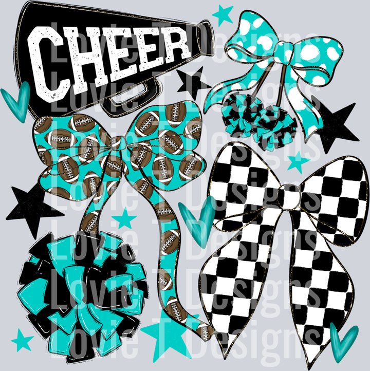 Cheer Football Bows Teal BLACK