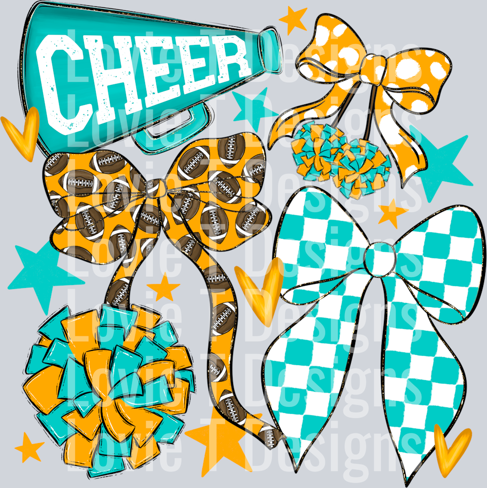 Cheer Football Bows Teal YELLOW GOLD