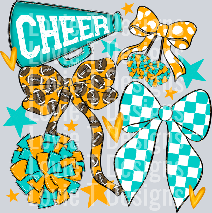 Cheer Football Bows Teal YELLOW GOLD