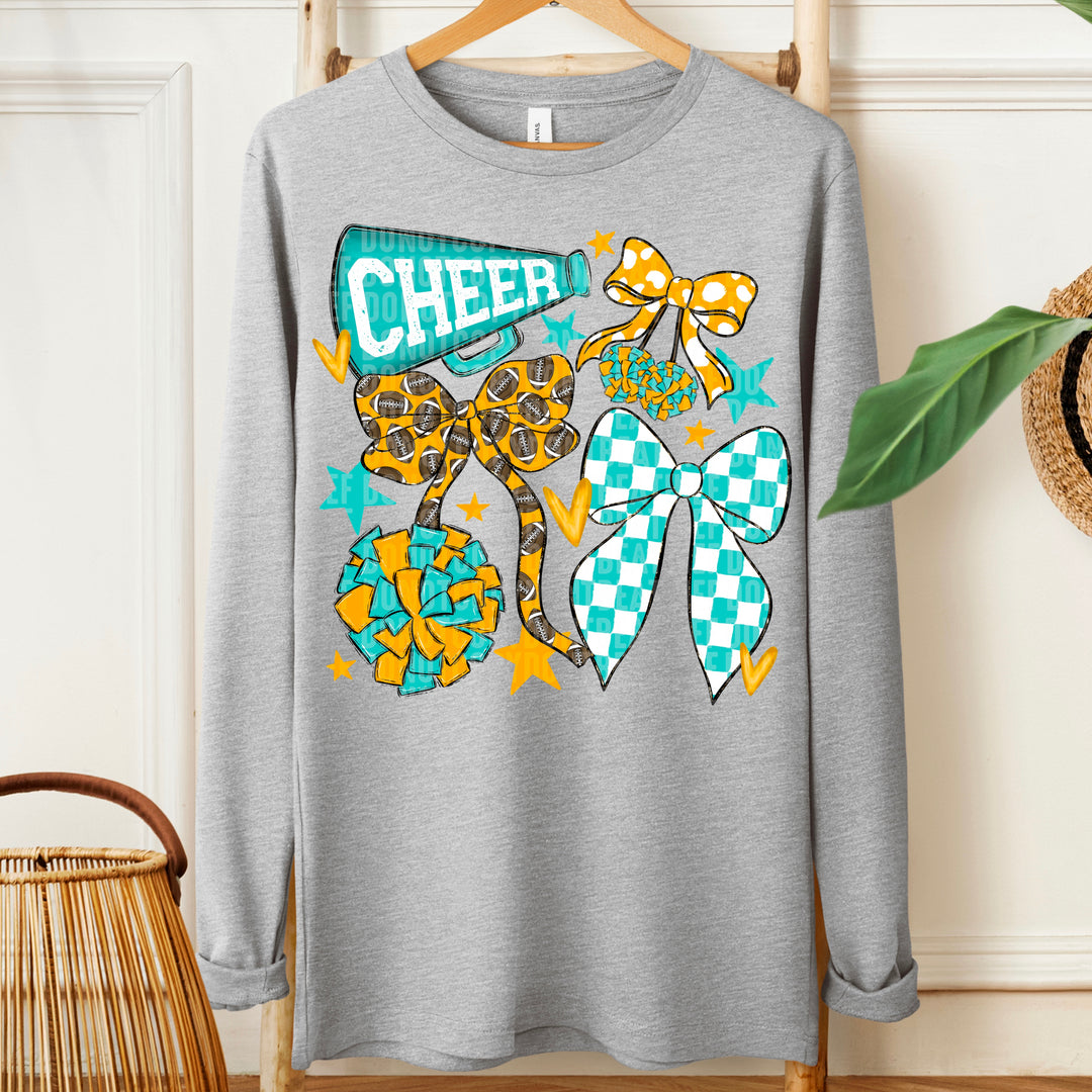 CHEER FOOTBALL BOWS TEAL YELLOW GOLD