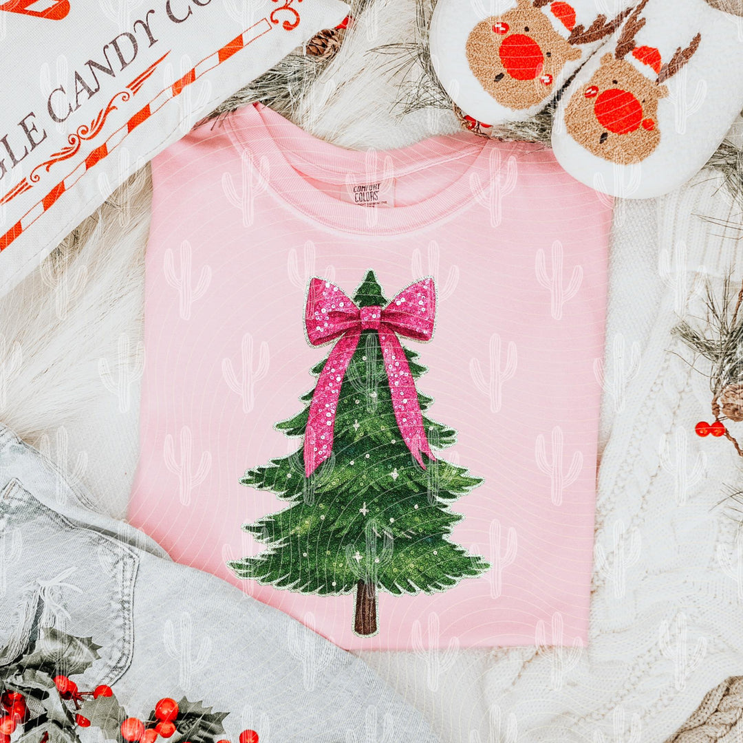 CHRISTMAS TREE COQUETTE BOW FAUX SEQUIN