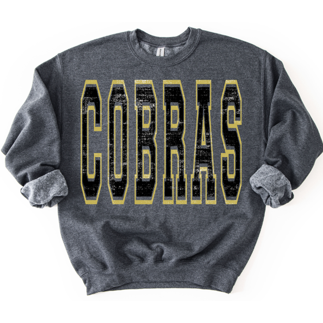 Cobras Black and Vegas Gold Varsity Style – DTF Transfer – product image