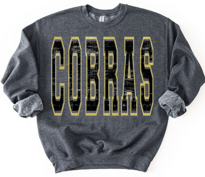 Cobras Black and Vegas Gold Varsity Style DTF transfer design – image 1