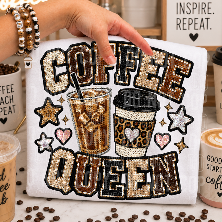 Coffee Queen Faux Sequin DTF transfer design – image 1