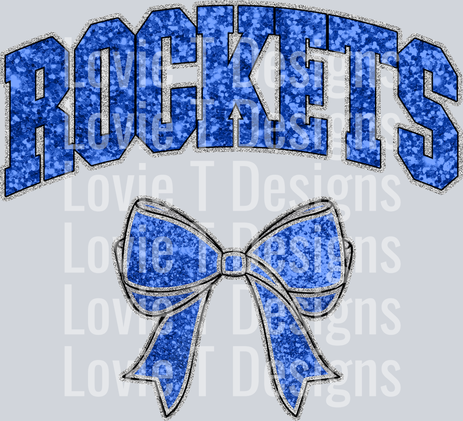 COLLEGIATE GLITTER ROCKETS ROYAL AND SILVER OUTLINE