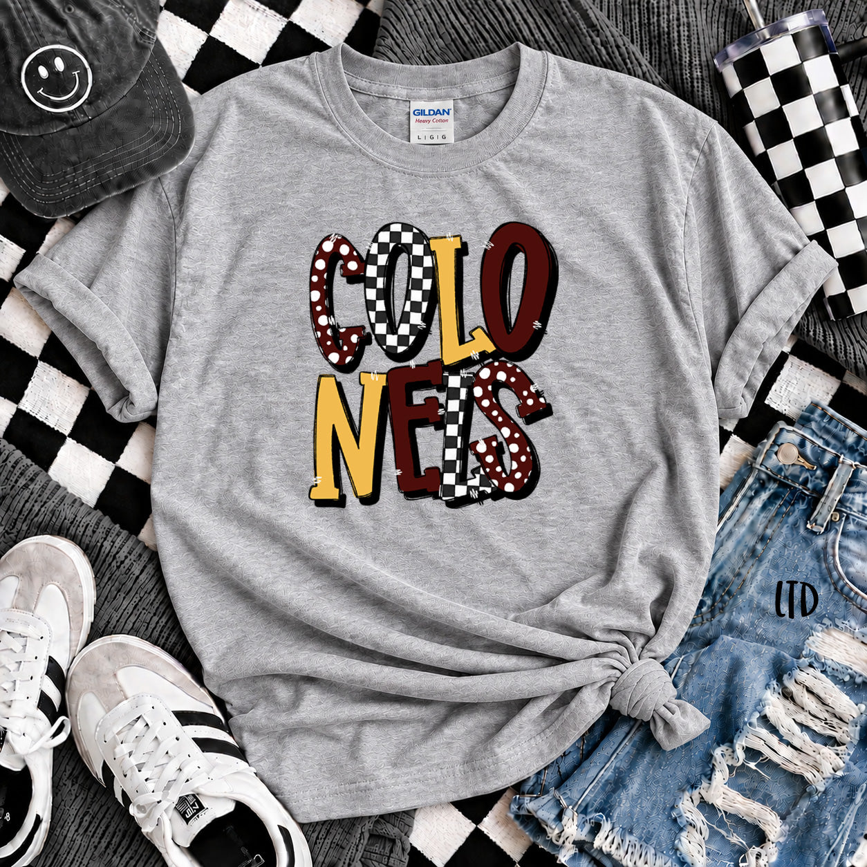 Dot Dot Check Mix Mascots Colonels Maroon Yellow Gold design