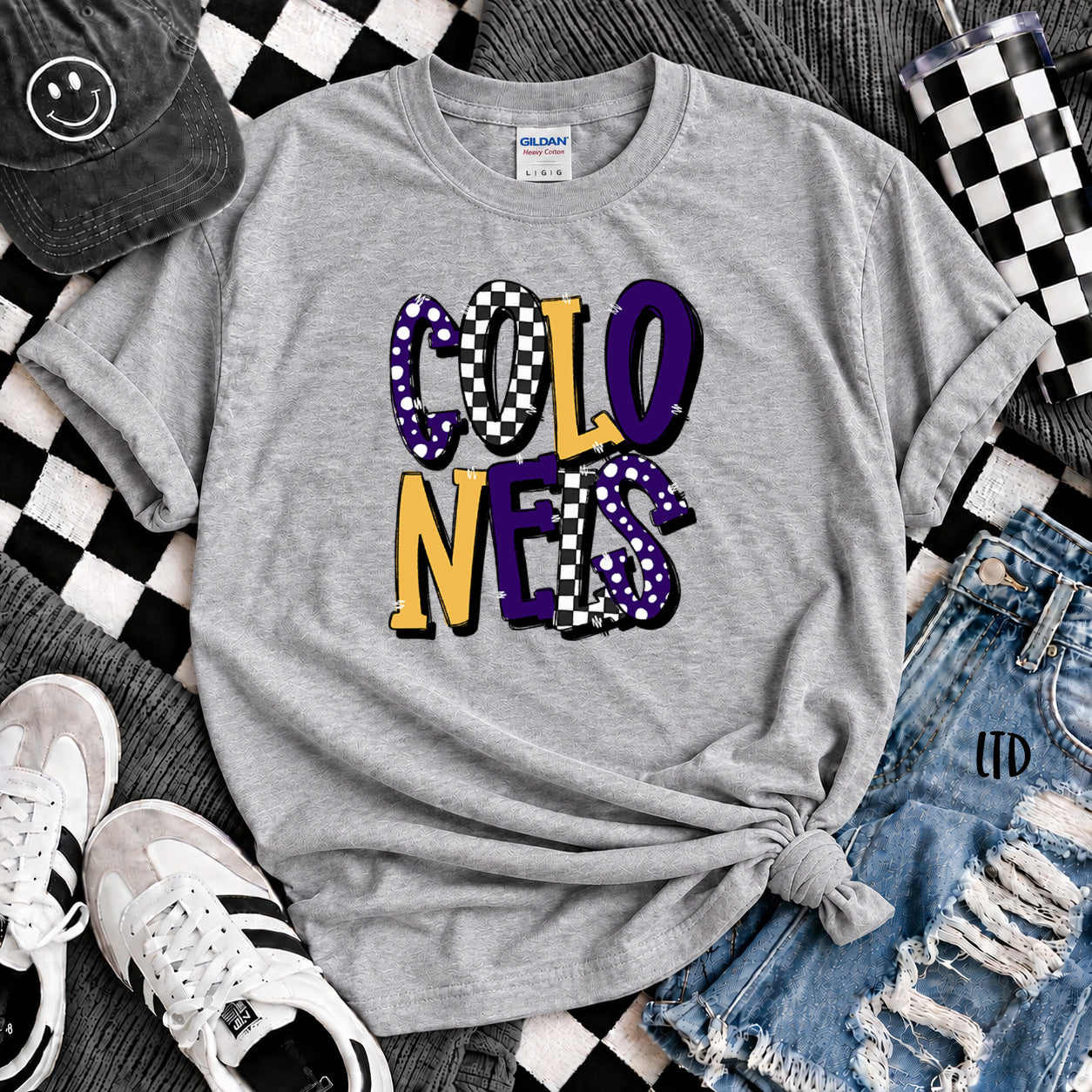 Dot Dot Check Mix Mascots Colonels Purple Yellow Gold design