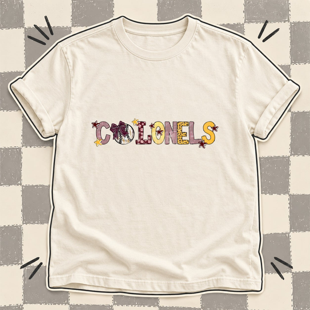 Colonels Maroon Yellow Gold Mixed Doodle Baseball Mascots – Mascot Colors DTF transfer mockup