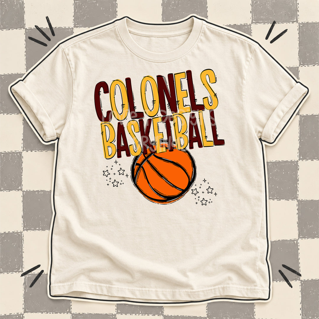 Colonels Maroon Yellow Gold Team Go Basketball Mascots DTF transfer
