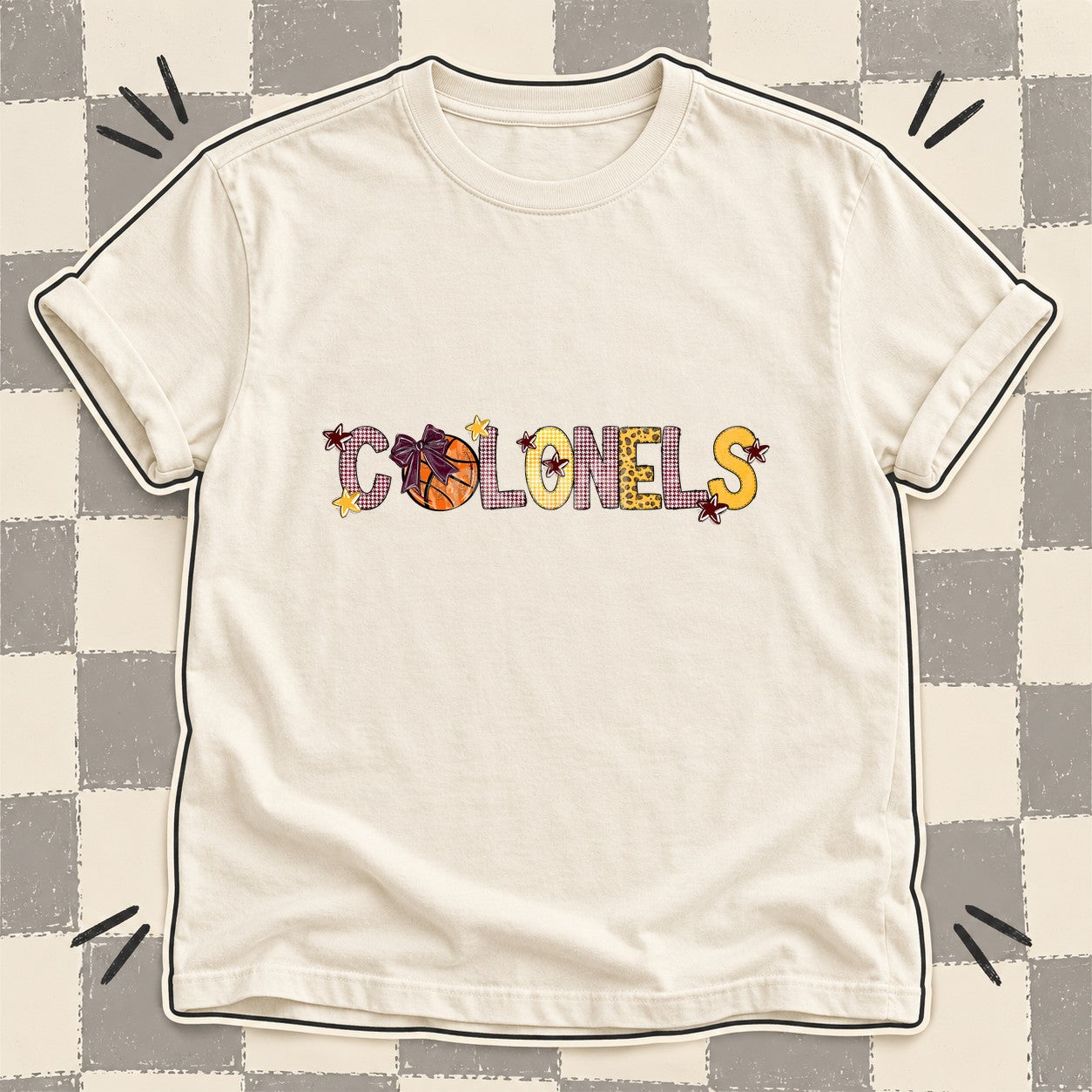 Mixed Doodle Basketball Mascots – Mascot Colors Colonels Maroon Yellow Gold design