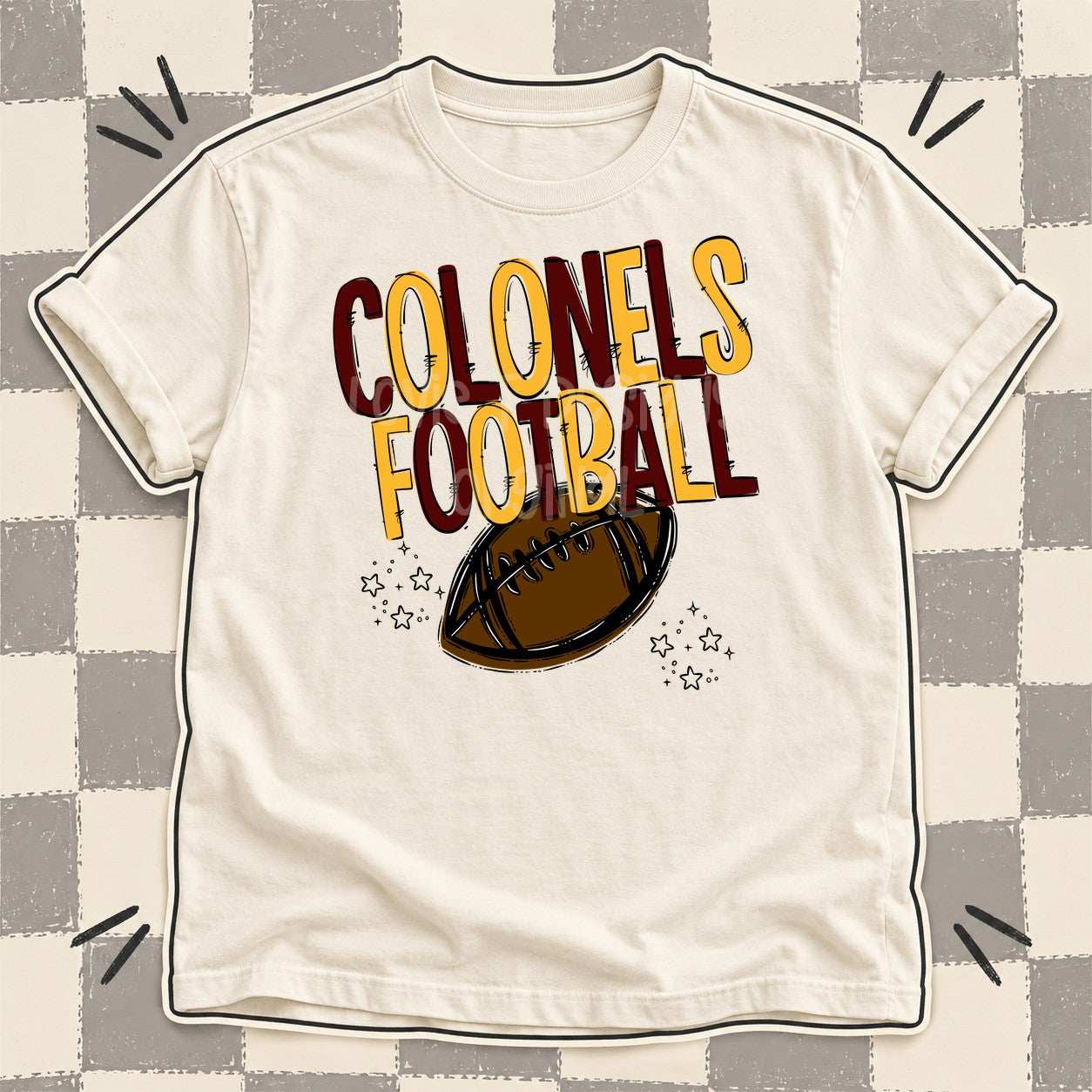 Team Go Football Mascots Colonels Maroon Yellow Gold design