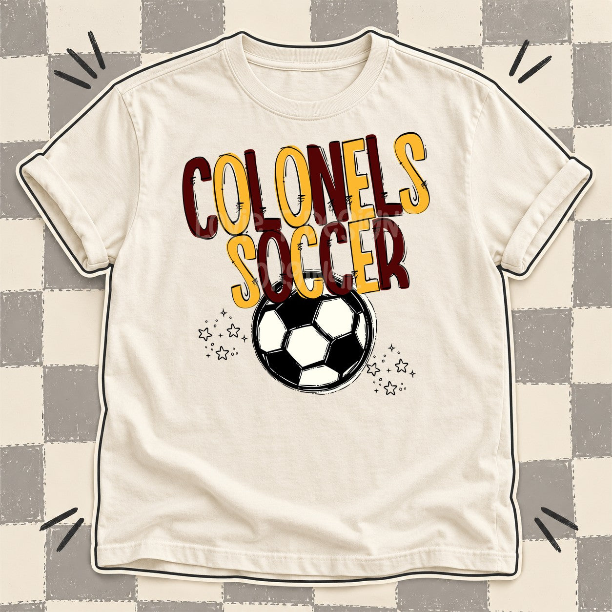 Team Go Soccer Mascots Colonels Maroon Yellow Gold design