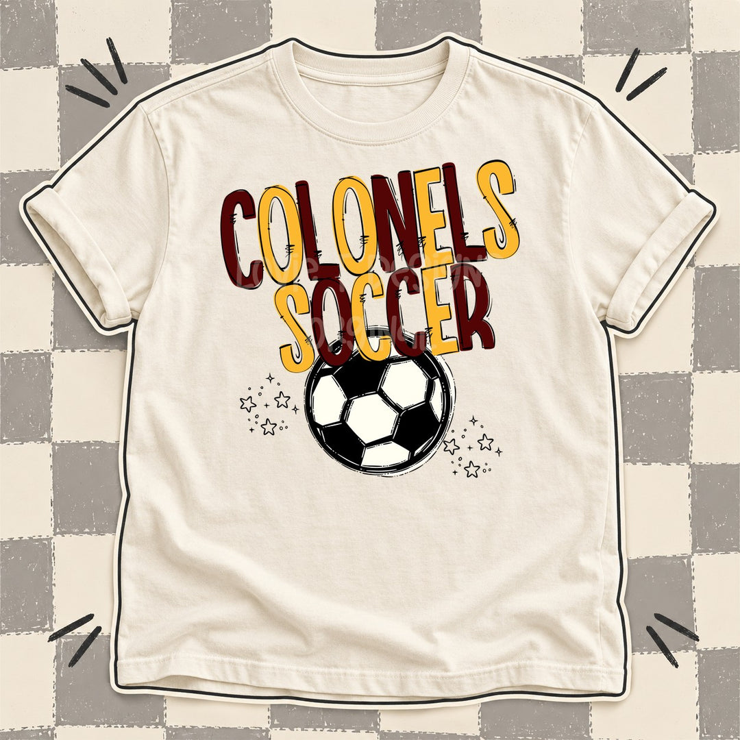 Colonels Maroon Yellow Gold Team Go Soccer Mascots DTF transfer mockup