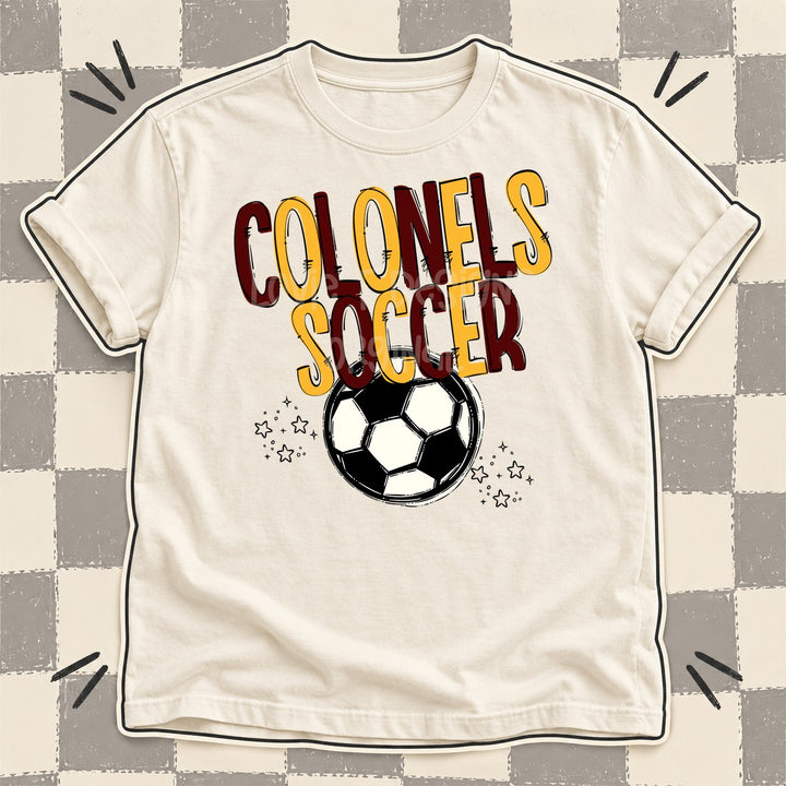 Colonels Maroon Yellow Gold Team Go Soccer Mascots DTF transfer mockup