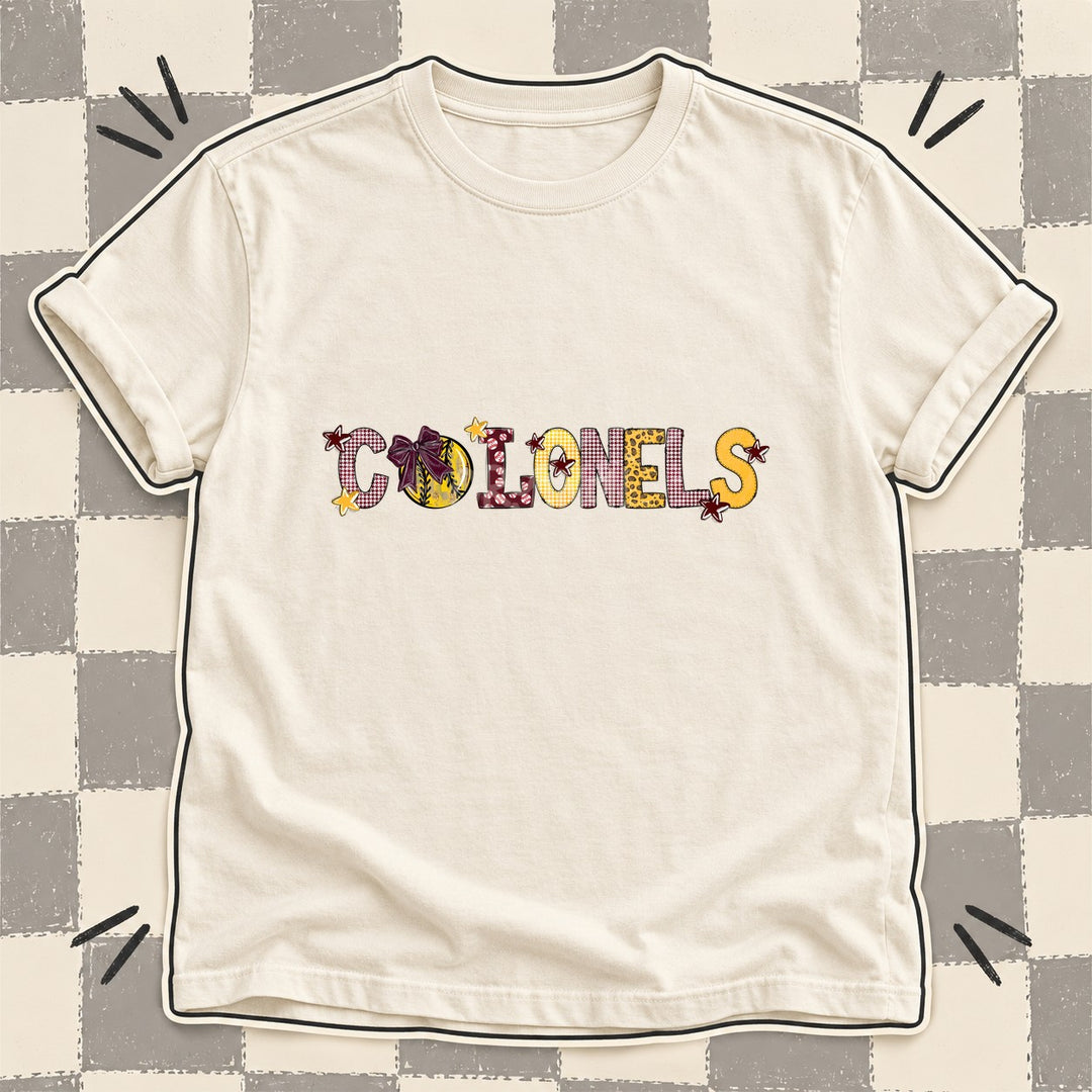 Colonels Maroon Yellow Gold Mixed Doodle Softball Mascots – Mascot Colors DTF transfer mockup