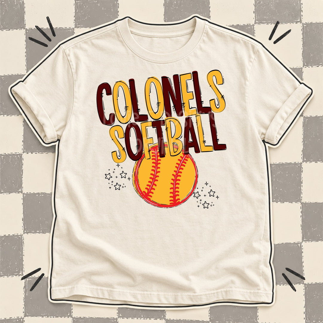 Colonels Maroon Yellow Gold Team Go Softball Mascots DTF transfer mockup
