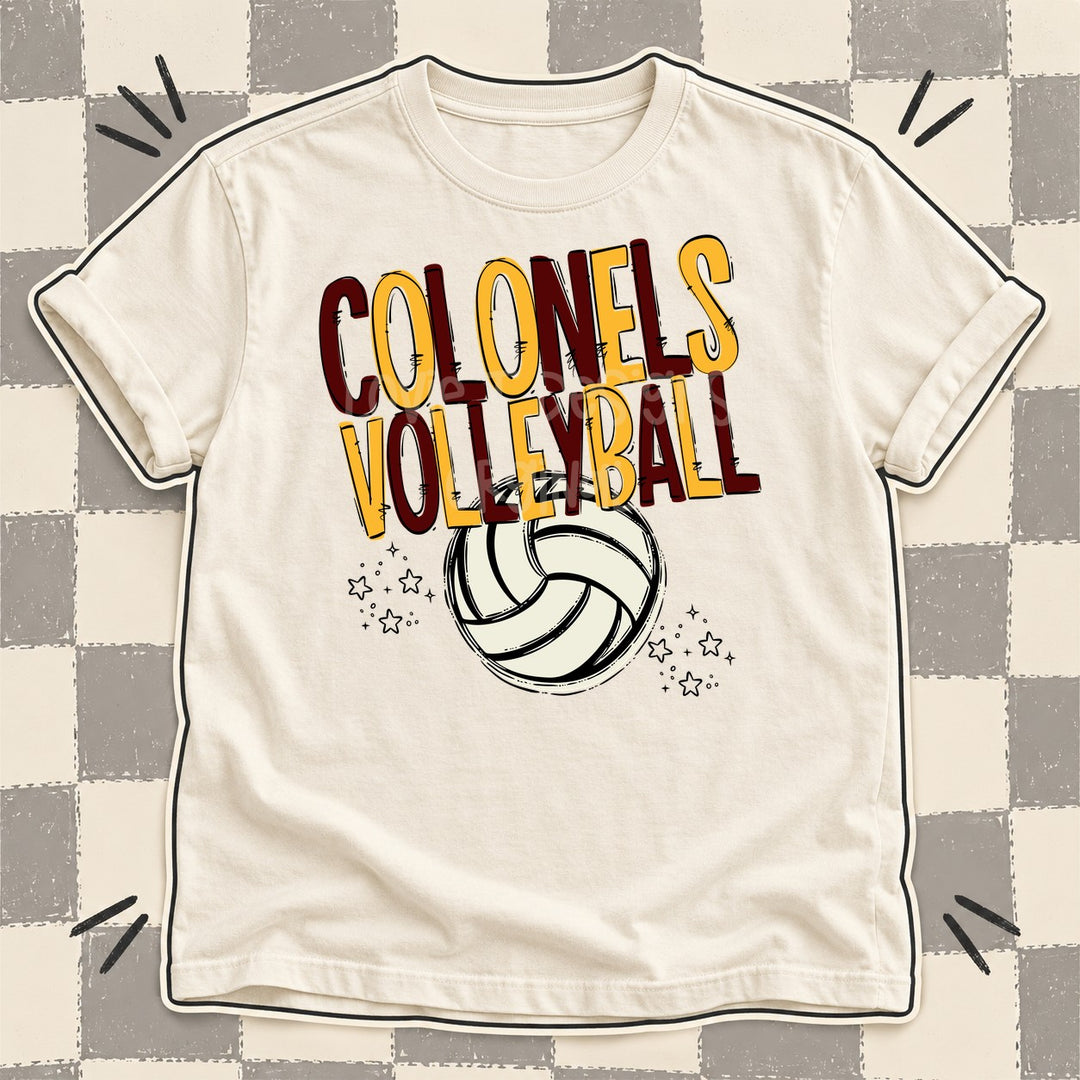 Colonels Maroon Yellow Gold Team Go Volleyball Mascots DTF transfer mockup