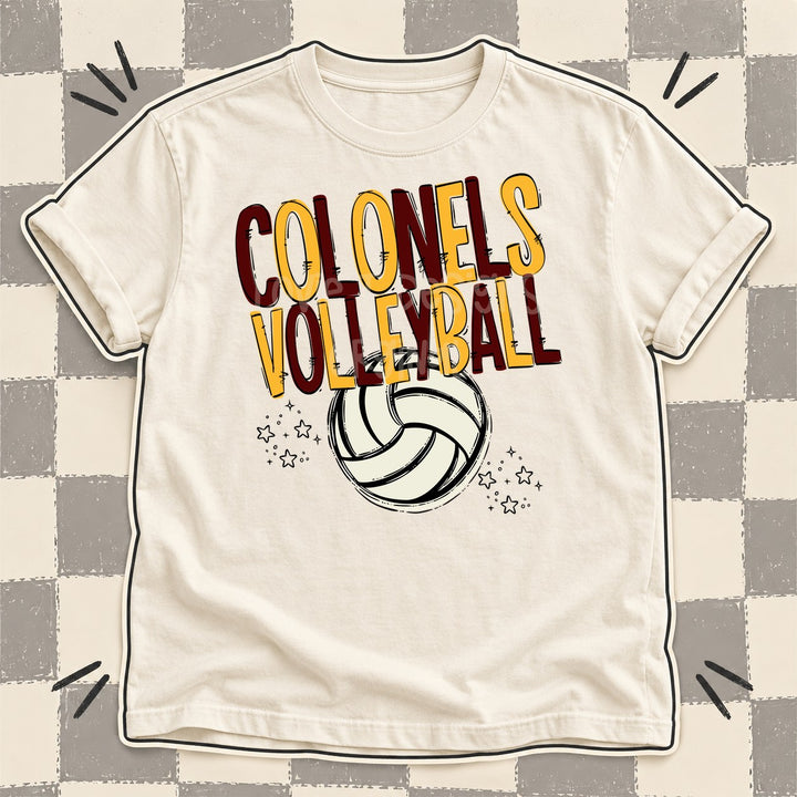 Colonels Maroon Yellow Gold Team Go Volleyball Mascots DTF transfer mockup
