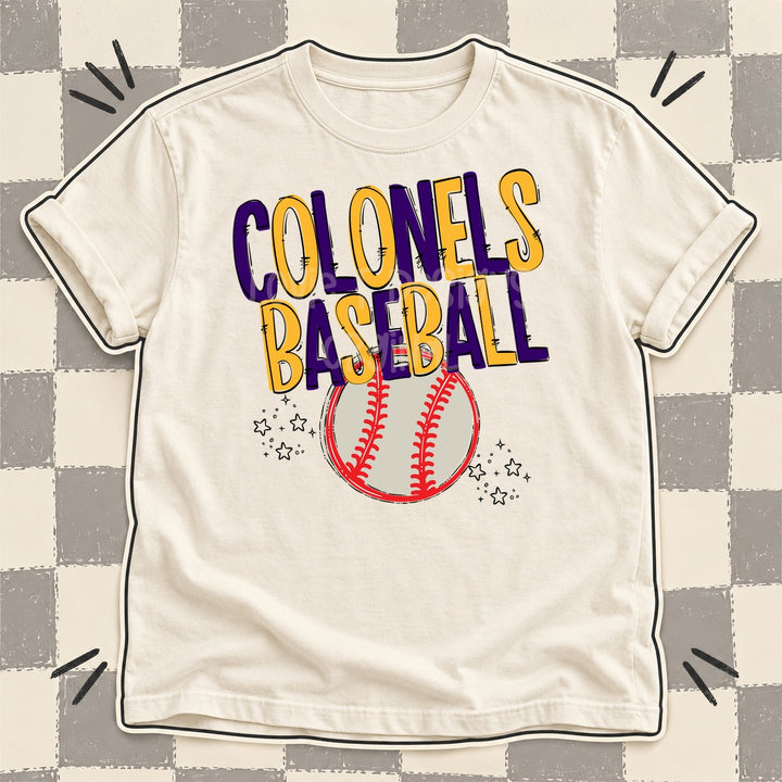 Colonels Purple Yellow Gold Team Go Baseball Mascots DTF transfer mockup