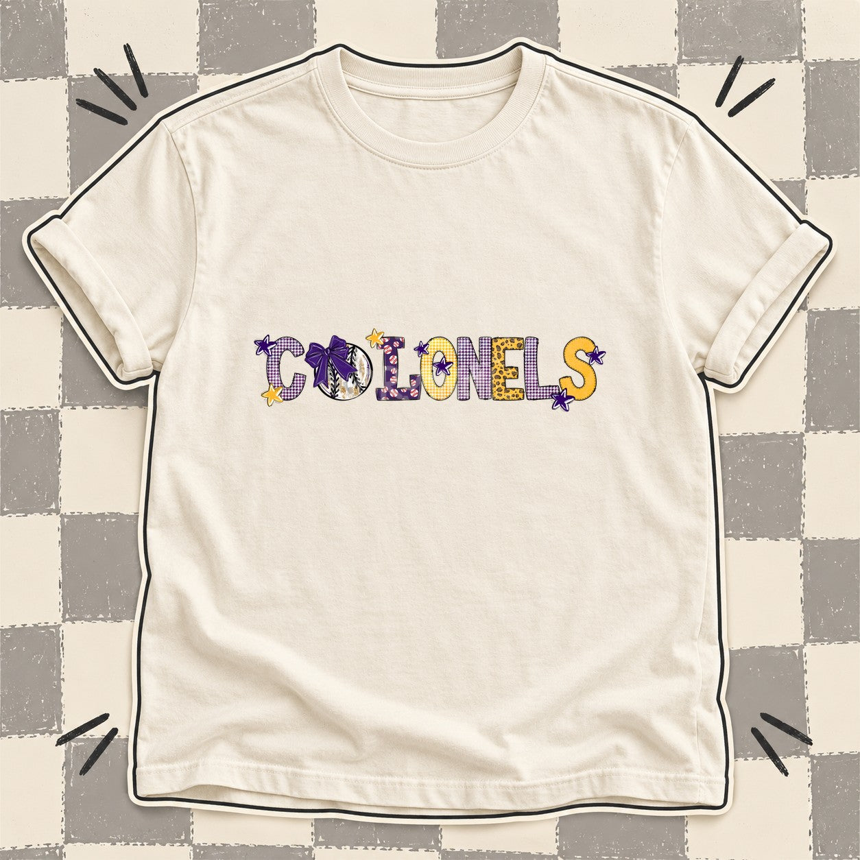 Mixed Doodle Baseball Mascots – Mascot Colors Colonels Purple Yellow Gold design