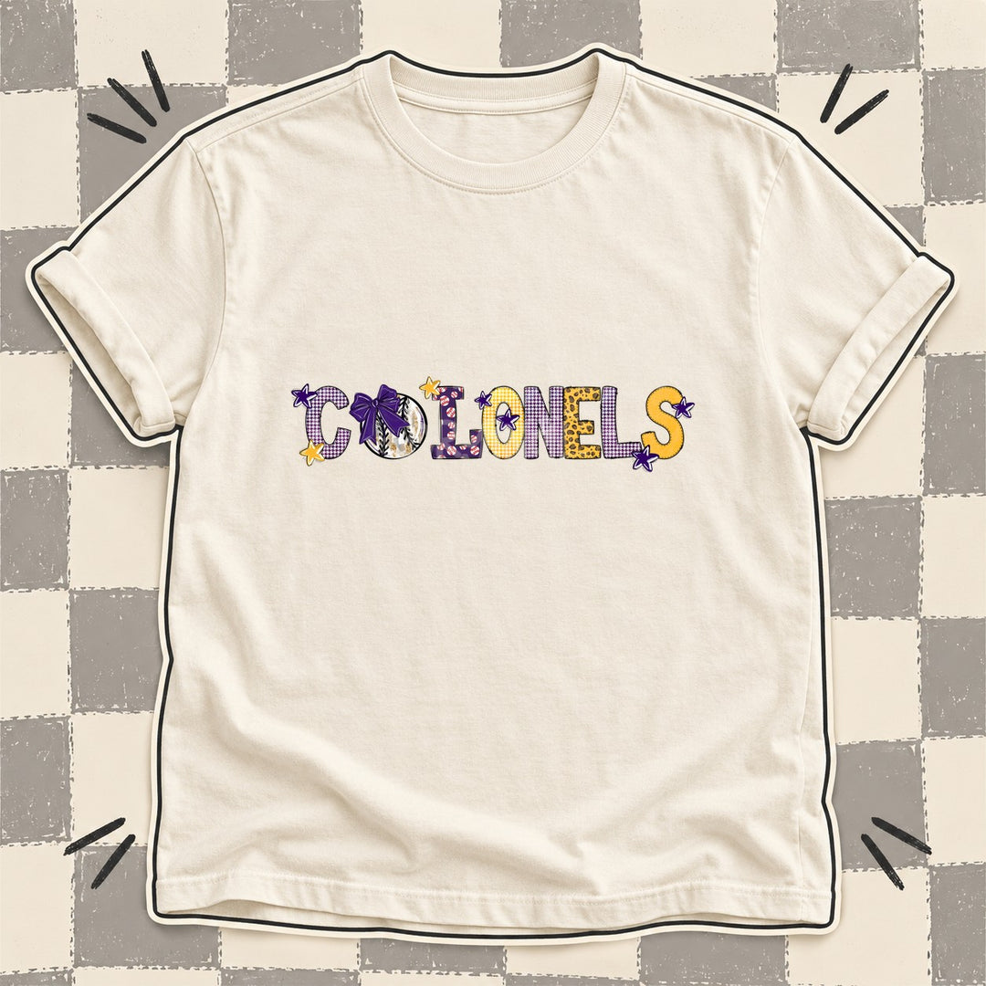 Colonels Purple Yellow Gold Mixed Doodle Baseball Mascots – Mascot Colors DTF transfer mockup