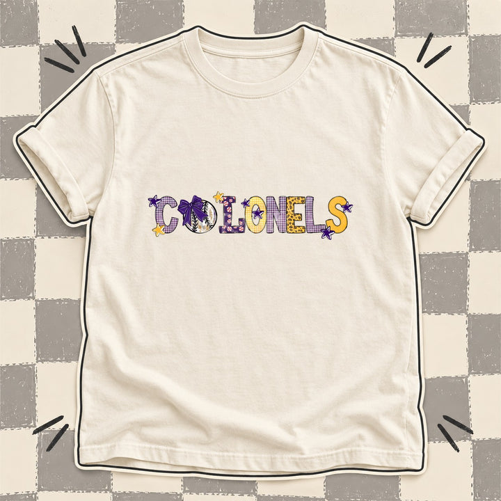 Colonels Purple Yellow Gold Mixed Doodle Baseball Mascots – Mascot Colors DTF transfer mockup